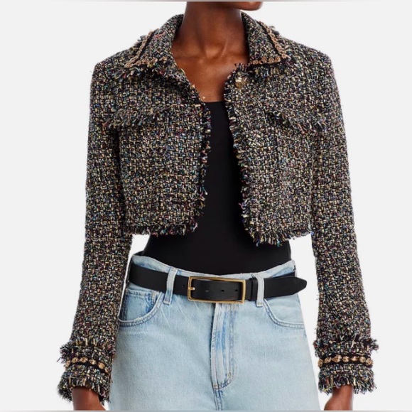 cinq a sept Jackets & Blazers - NEW! Cinq a Sept Size 2 'Odette' Cropped Confetti Tweed Jacket, Black Multi